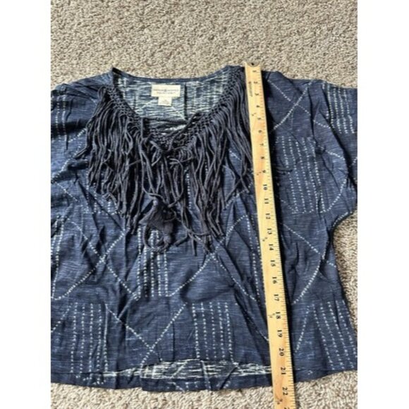 Demin & Supply Ralph Lauren Fringe Lace up V neck Top Boho Hippie Size Small - Picture 8 of 13